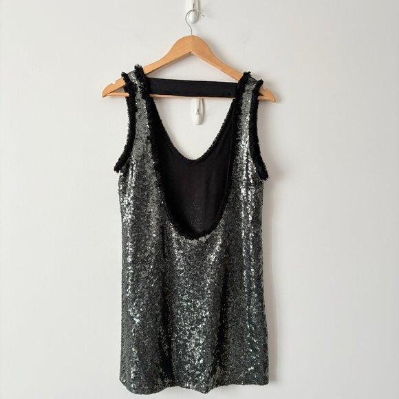 Zara Festive Sequin Mini Dress Low Back Sleeveless Grey Black Size XS - Picture 6 of 8